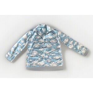 Nick and Nora Vintage Blue Cloud Print Satin Pajama Top Button Up Kids Sz M 7/8